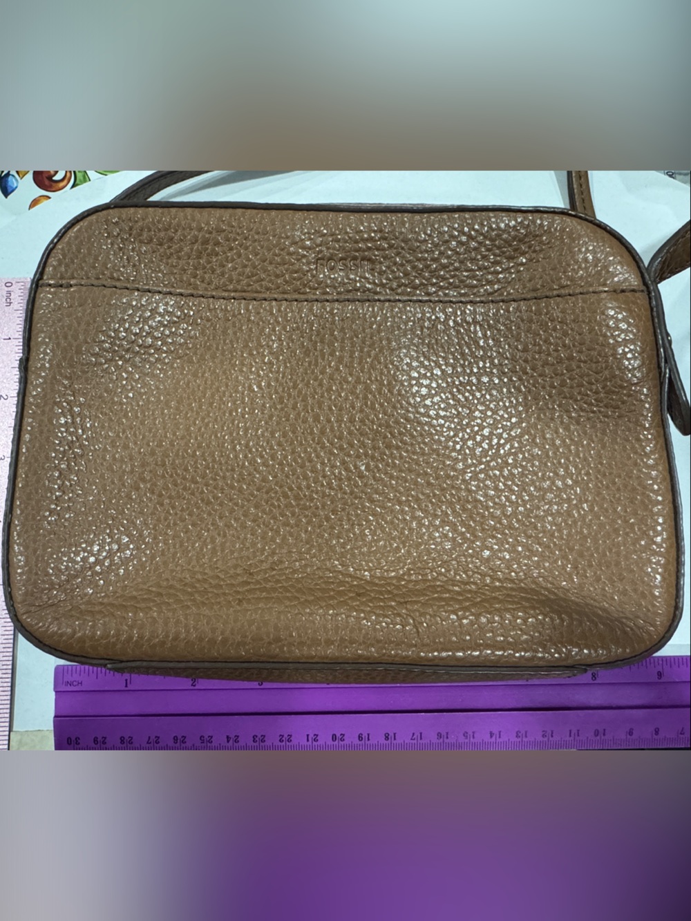 Fossil Tan Pebbled Leather Crossbody Bag